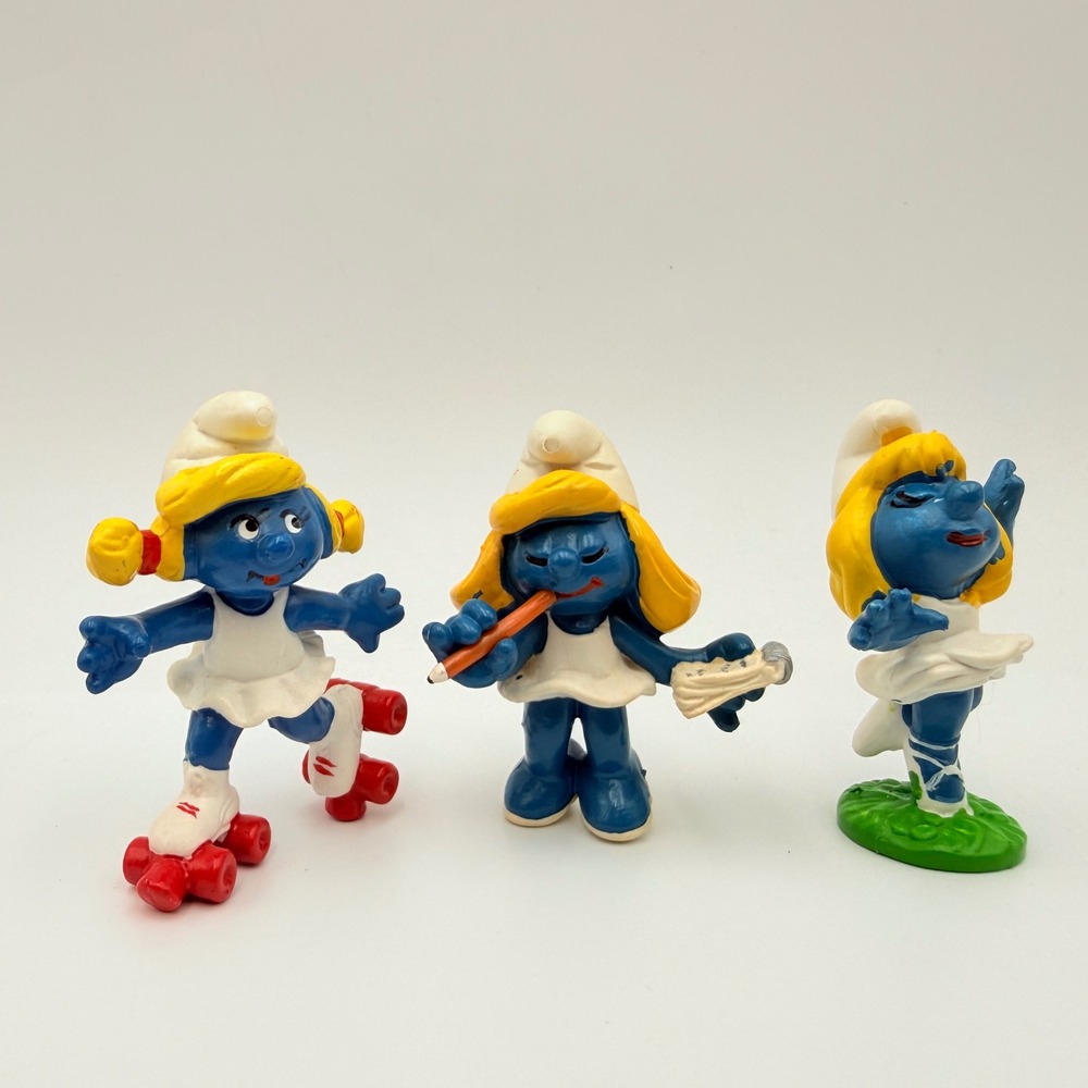 Vintage Schleich Smurfette PVC Figures Lot 3 Roller Skater Student Ballerina 80s